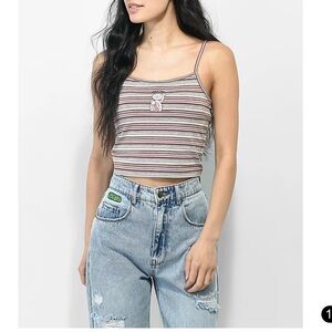 Santa Cruz Lucky Cat Brown & Purple Stripe Crop Tank Top
